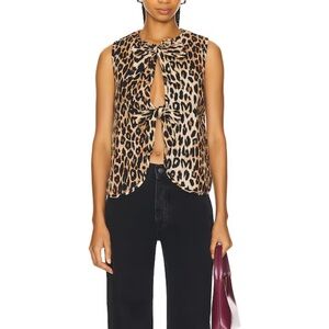 Damson Madder Tie Front Tilly Gillet Vest in Brown Leopard Print